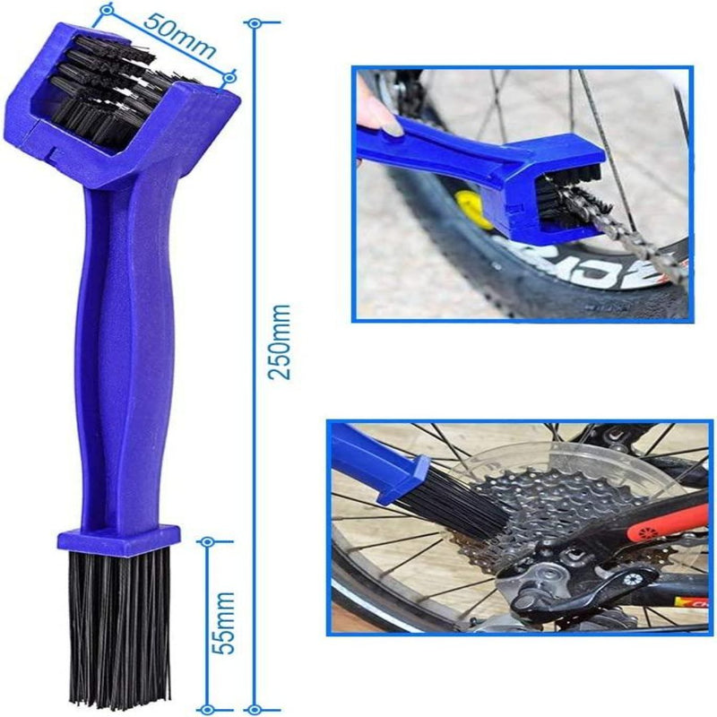 Laad afbeelding in Galerijviewer, Een blauw 4x kettingreiniger en versnelling reinigingsgereedschap voor motor en fiets met een afbeelding van een fietswiel, perfect voor het reinigen en onderhouden van uw fiets.

