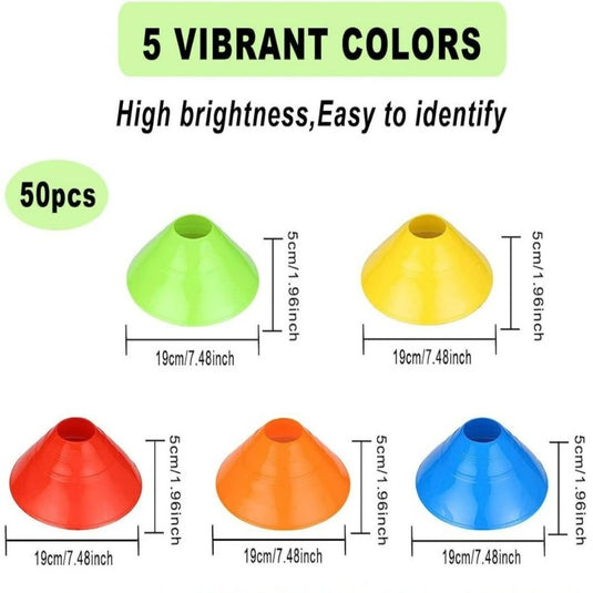 5 levendige kleuren van onze Transformeer je spel met onze trainingshoedjes van duurzame PE-kegels voor hoge zichtbaarheid.