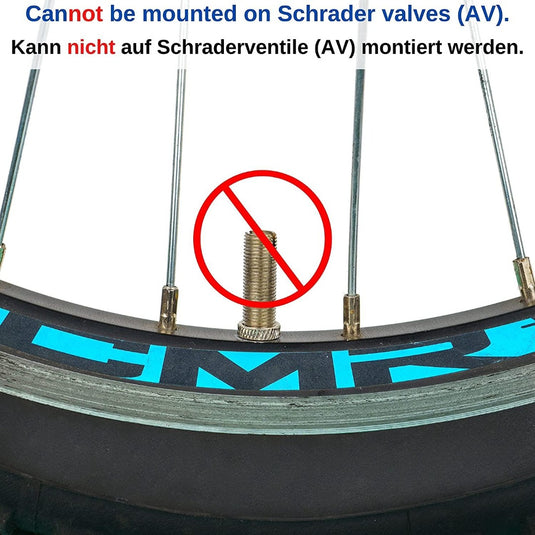 Beschrijving: Kan niet worden gemonteerd op ventielen of onze handige fietsventiel adapters.