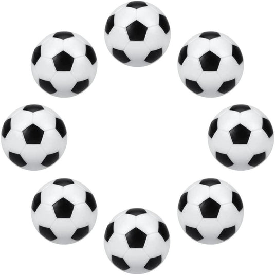 Zes Nooit meer zonder reserveballen tijdens een tafelvoetbalwedstrijd met onze hoogwaardige tafelvoetbalballetjes gerangschikt in een cirkel op een witte achtergrond.