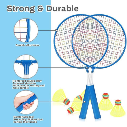 Een Speel overal en altijd met onze draagbare badmintonset voor kinderen voor kinderen, inclusief rackets en ballen.