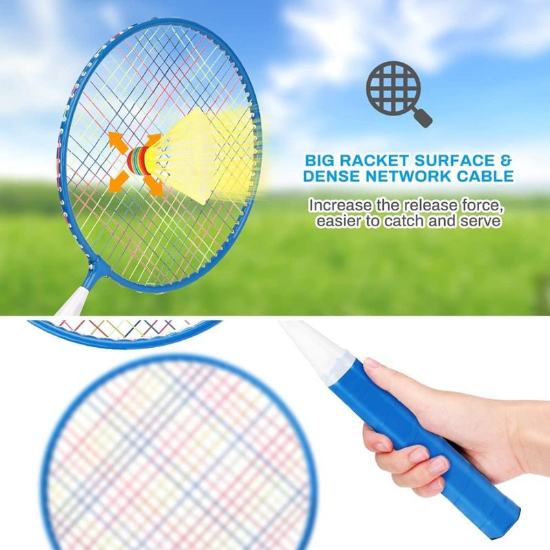 Laad afbeelding in Galerijviewer, Een badmintonracket met een blauw handvat en een duurzaam net.
Productnaam: Speel overal en altijd met onze draagbare badmintonset voor kinderen met een blauw handvat en een duurzaam net.
