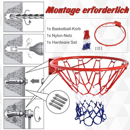 Installatie vereist voor een Basketbalnet voor thuis en buiten, weerbestendig nylon net en hardware set.