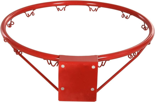Close-up van een rode basketbalrand zonder basketbalnet voor thuis en buiten: Speelplezier voor groot en klein.