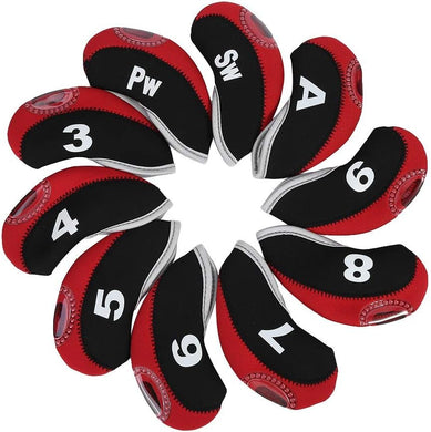 Set zwart en rood Bescherm je golfclubs tegen schade en slijtage met deze duurzame en waterdichte golfclubhoezen met witte cijfers en letters die het clubtype aangeven.