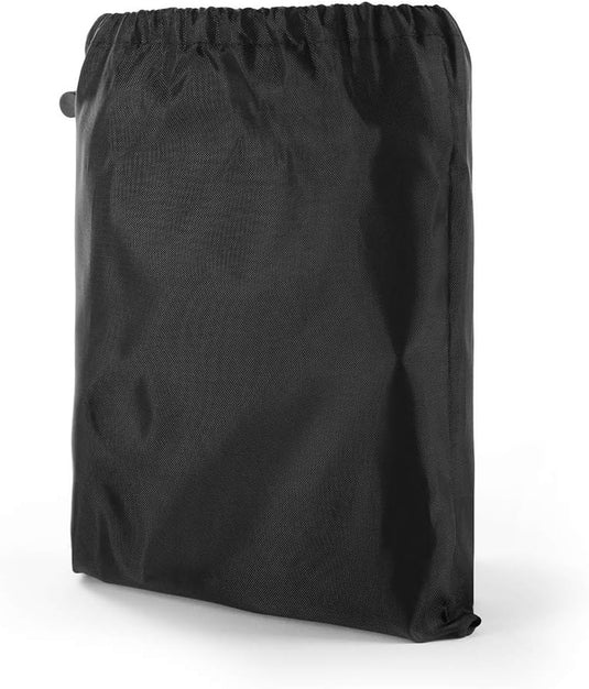 Bescherm je roeimachine tegen weersinvloeden met deze zwarte tas met trekkoord op een witte achtergrond.