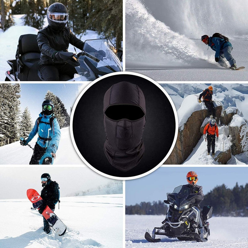 Laad afbeelding in Galerijviewer, Beschrijving: Een collage van foto&#39;s van mensen die warm aan het skiën en snowboarden zijn. Blijf warm en comfortabel tijdens je winteractiviteiten met onze multifunctionele bivakmuts en waterdichte uitrusting.

