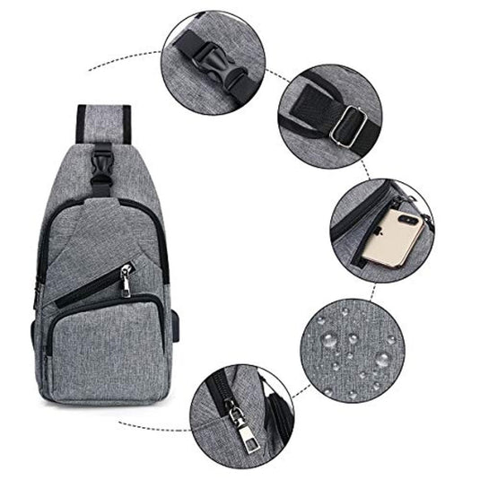 Ontdek de ultieme vrijheid met onze veelzijdige crossbody tas! Een multifunctionele grijze slingbag met waterdichte functie en een externe USB-oplaadpoort.