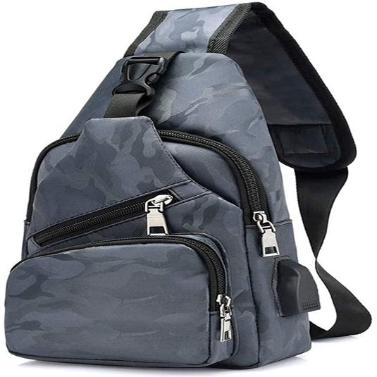Een waterdichte grijze camouflage slingbag met de Ontdek de ultieme vrijheid met onze veelzijdige crossbody tas!