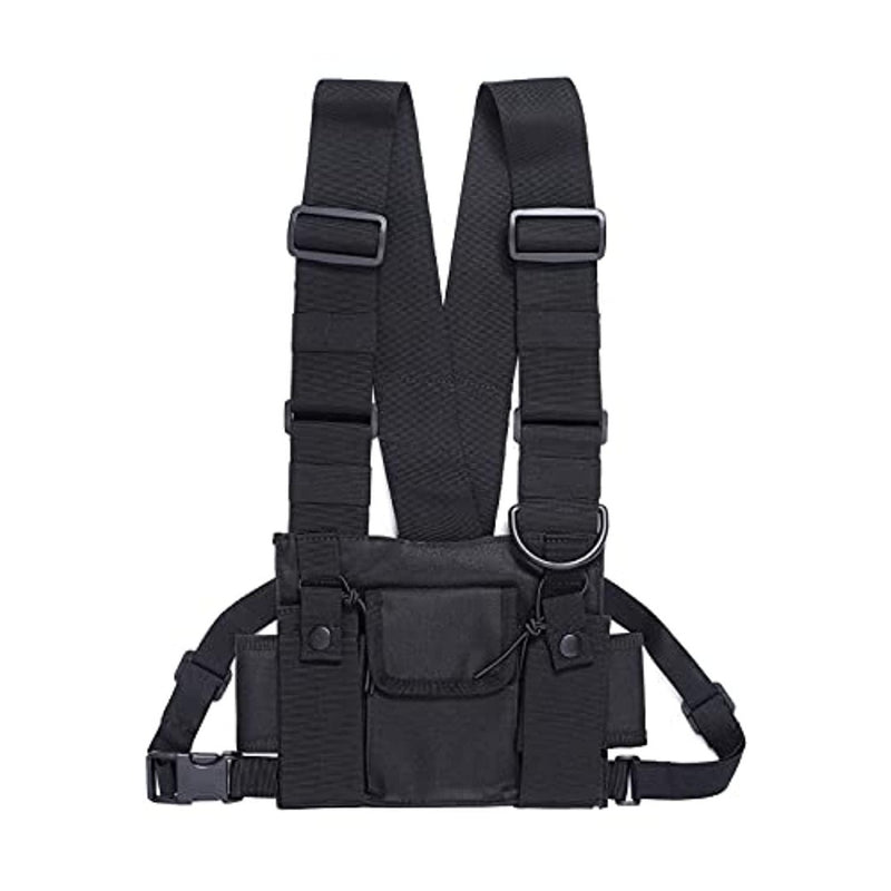 Laad afbeelding in Galerijviewer, Een zwarte Crossbody tas voor sport met verstelbare schouderbanden en twee bandjes eraan.
