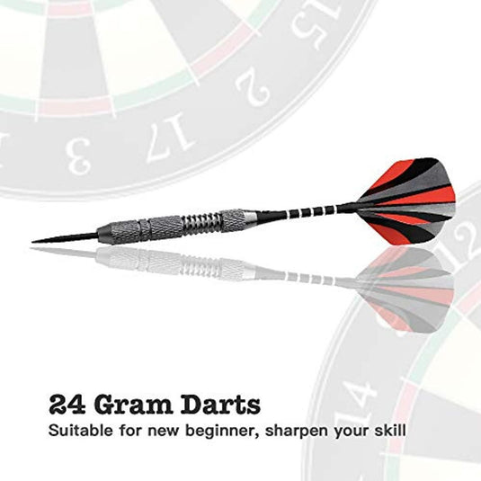 24 gram darts geschikt voor beginnende scherpe vaardigheid. Ideaal voor professionele metalen dartset: Verbeter je dartspel en scoor meer punten! en met ergonomische brede glijvluchten.