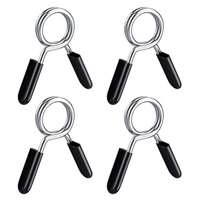 Laad afbeelding in Galerijviewer, Vier zwarte Halterklemmen voor dumbbells en halsters: veilig en eenvoudig te gebruiken op een witte achtergrond.
