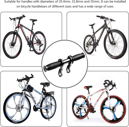 Er worden vier verschillende soorten fietsen getoond, waaronder "Een avontuurlijk fietsuitje met de perfect kinder zadel op stang" mountainbikes en een verstelbaar kinderfietsstuur.