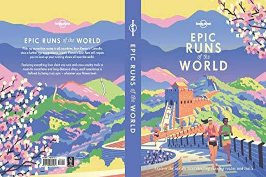 Epic Runs of the World: Ontdek 's werelds meest opwindende hardlooproutes en -paden is een boekomslag met verbluffende hardlooproutes en reisplanningsdetails.