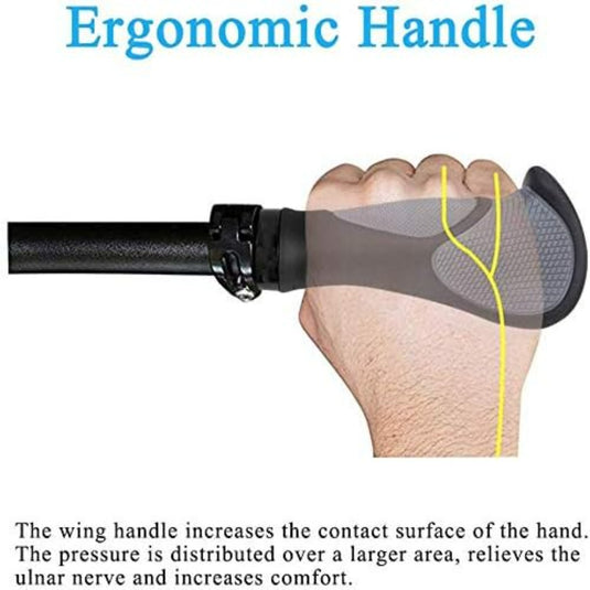 De hand van een persoon wordt afgebeeld met een ergonomisch handvat voorzien van een MTB-handvatten: ergonomie, comfort en prestaties voor elke rit voor verbeterd ergonomisch fietscomfort.