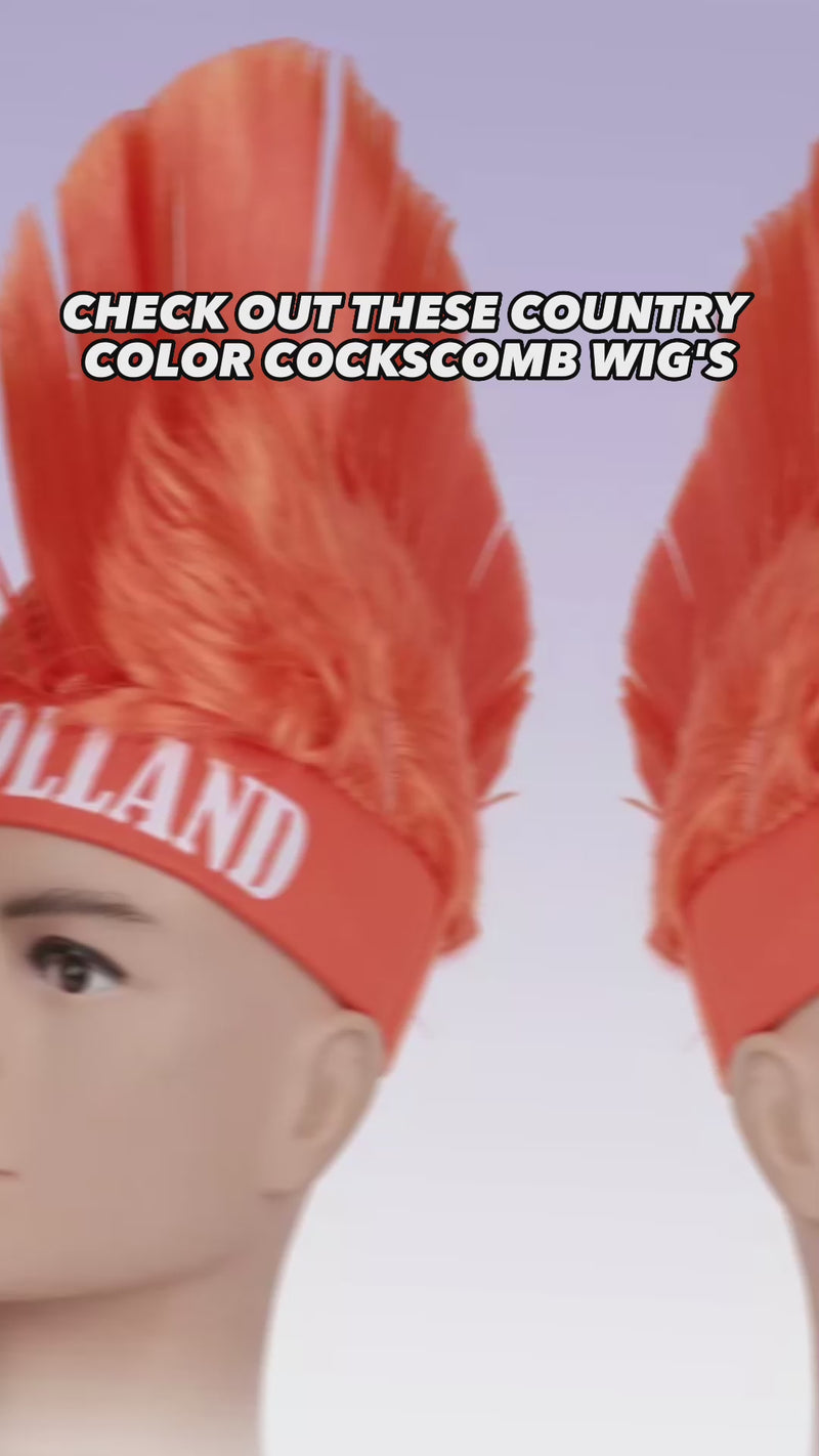 Load and play video in Gallery viewer, Oranje Holland Rooster Comb, Rooster Comb, Orange Wig, World Cup, Grand Prix, King&#39;s Day, Netherlands, Supporter, Qatar 2022, Punk Wig, Mohawk 
