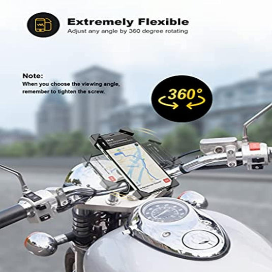 De ultieme stevige fietstelefoonhouder gemonteerd op een fietsstuur met een flexibele houder die 360° kan roteren voor veilig fietsplezier.