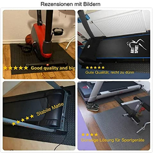 Een verzameling afbeeldingen met verschillende Sportmatten-loopbanden voor een comfortabele trainingservaring.