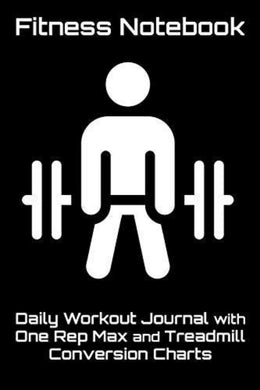 Beschrijving: Omslag van een Fitnessdagboek met een icoon van een persoon die gewichten heft, met tekst die de functie als dagelijks workout dagboek beschrijft.