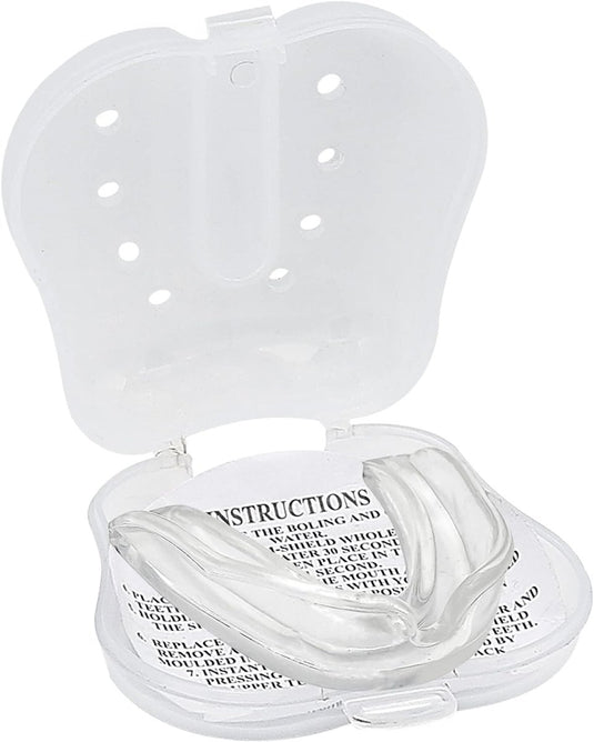 Een doorzichtig plastic hoesje met instructies voor de Gebitsbeschermer voor actieve jonge atleten mondbeschermer voor bescherming.