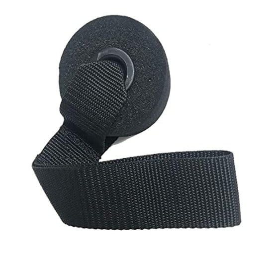 Een zwarte nylon band met een lus eraan, perfect voor het maken van jouw eigen ontbrekende overal met ons handige deuranker voor ontbrekende, voor een complete workout!