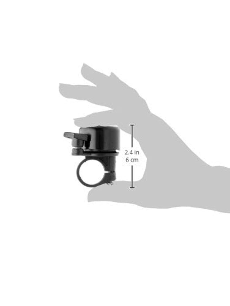 Load image into Gallery viewer, Een silhouet van een hand naast de Happygetfit zwarte luide fietsbel met afmetingen weergegeven.
