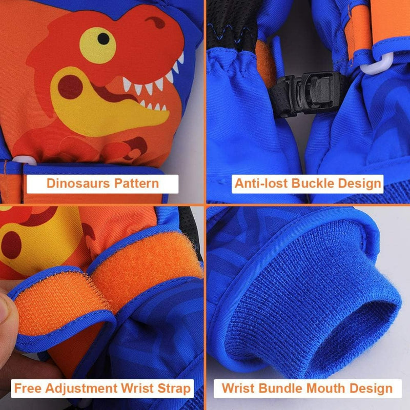 Load image into Gallery viewer, Productnaam: Dino Kids-skihandschoenen met anti-verloren gesp, verstelbare polsband en polsbundelmondontwerp
