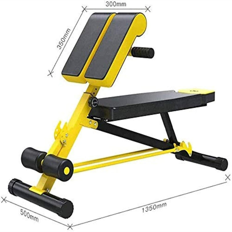 Load image into Gallery viewer, Een geel-zwarte Bereik je fitnessdoelen met de veilige multifunctionele halterbank met metingen.
