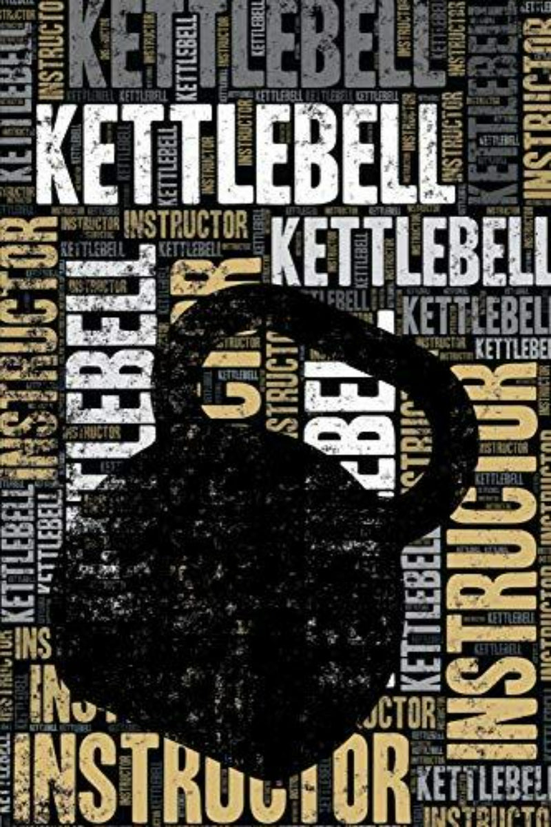 Load image into Gallery viewer, Zin met productnaam: Kettlebell Instructor Journal-silhouet overlay op een achtergrond van herhaalde woorden met betrekking tot kettlebell-instructeur en fitness.
