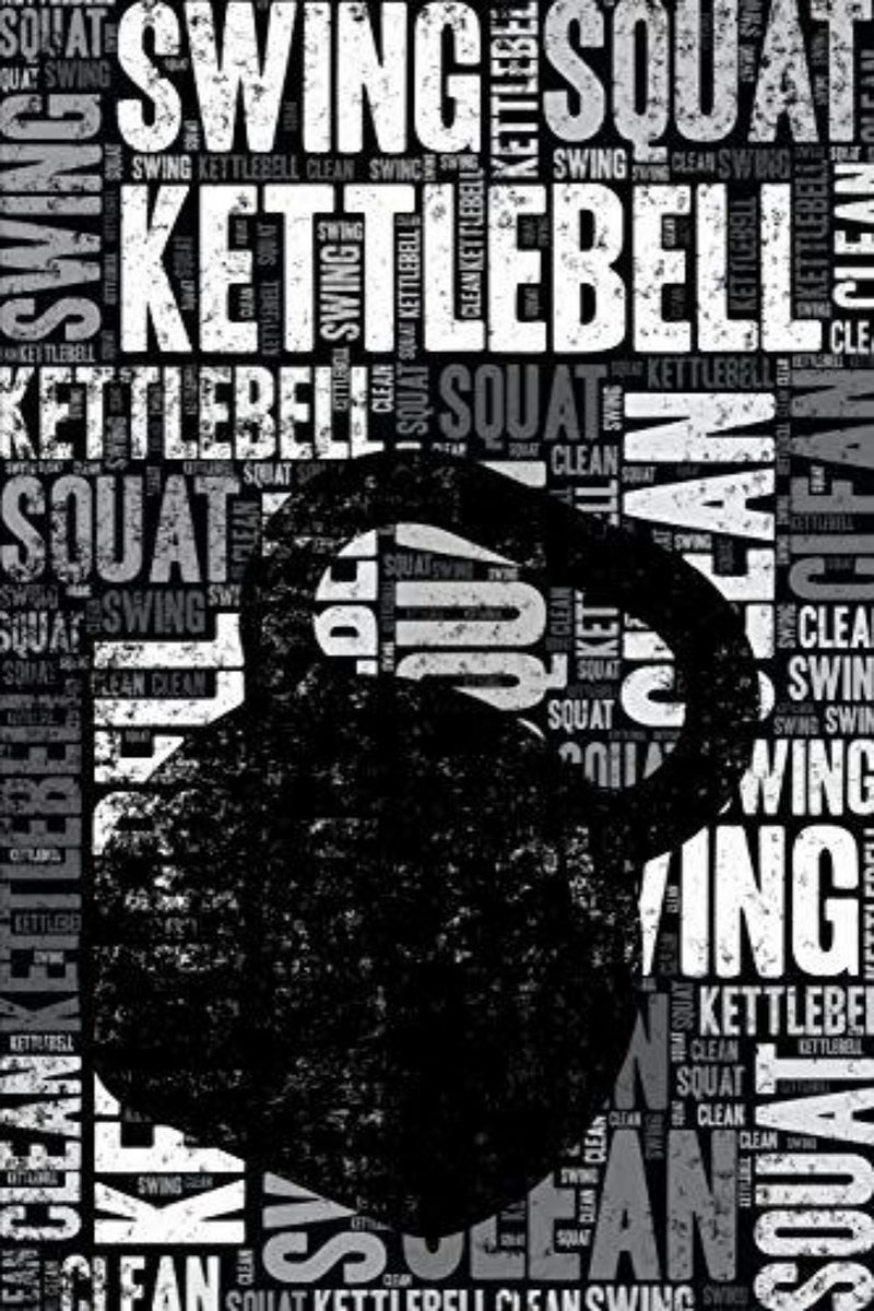 Laad afbeelding in Galerijviewer, Zwart kettlebell-silhouet met fitnessgerelateerde woorden en &quot;Kettlebell Journal: Cool Blank Lined Kettlebell Lovers Notebook for Practitioner and Instructor&quot; op de achtergrond.
