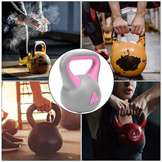 Een collage van fitnessliefhebbers die Ontdek de kracht van kettlebell-oefeningen gebruiken, ontmoette deze 2KG kettlebells om hun spieren te versterken.