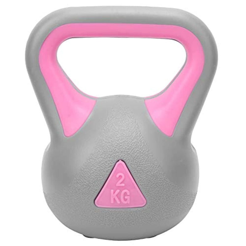 Load image into Gallery viewer, Een Ontdek de kracht van kettlebell oefeningen met deze 2KG kettlebell ontworpen voor full-body workouts, met grijze en roze kleuren.
