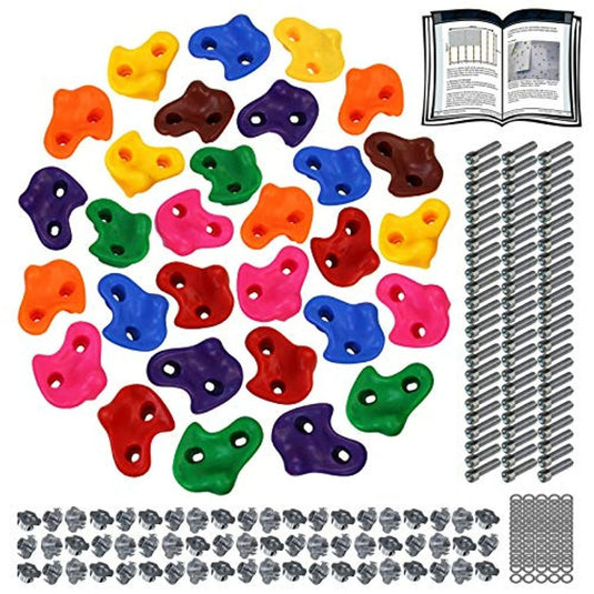 Set van klimgrepen voor kinderen in verschillende kleuren en vormen - belastbaar tot 200 kg met bevestigingsmateriaal