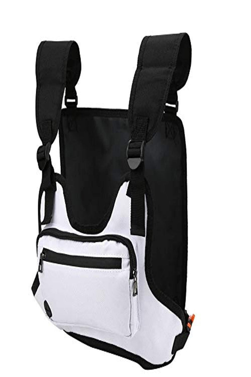 Laad afbeelding in Galerijviewer, Een zwart-witte Ontdek de ultieme borsttas met verstelbare schouderbanden en meerdere vakken met ritssluiting, gemaakt van hoogwaardig nylonmateriaal.
