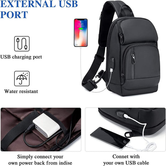 Een Lichtgewicht crossbody tas: Waterdicht en veelzijdig met een externe USB-poort.