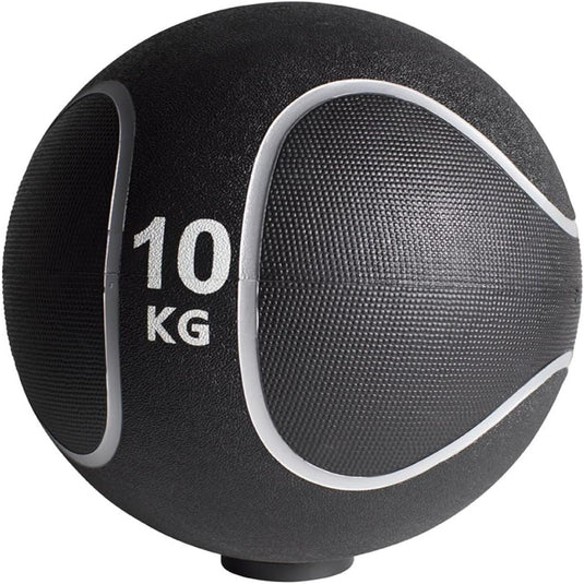 Een Medicijnbal van 10 kg: de krachtige alleskunner voor een fit lichaam op een witte achtergrond.