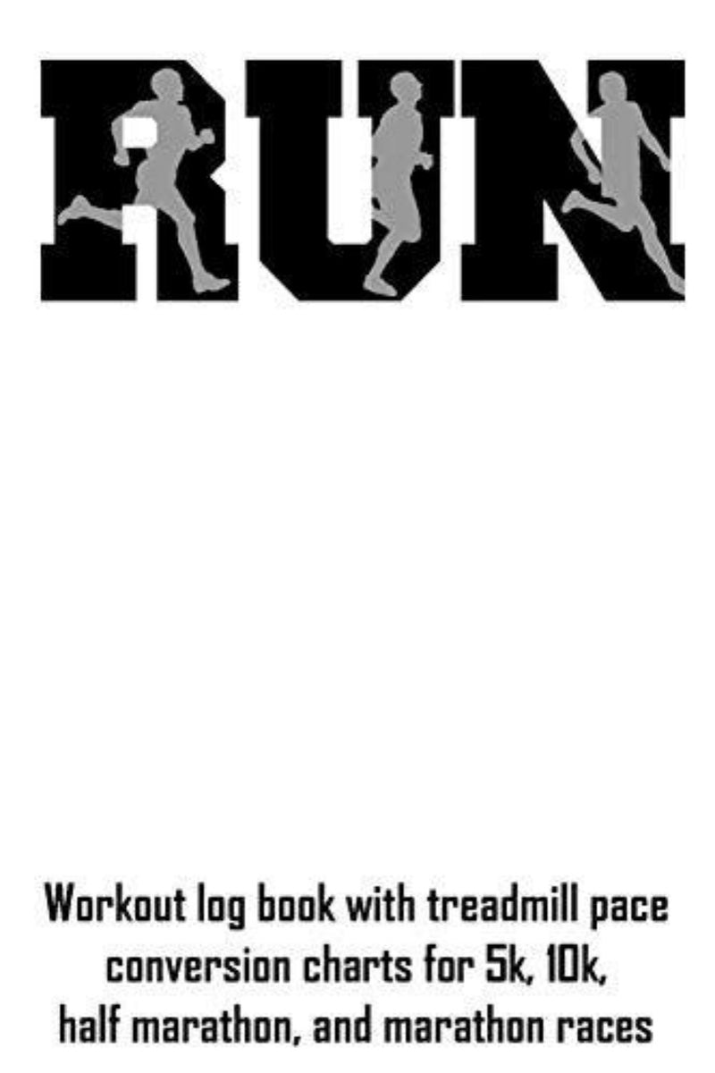 Load image into Gallery viewer, Afbeelding van het woord &#39;rennen&#39; met silhouetten van drie hardlopers, ter promotie van Run: trainingslogboek met tempoconversiegrafieken op de loopband voor 5 km, 10 km, halve marathon en marathonraces om de voortgang bij te houden.
