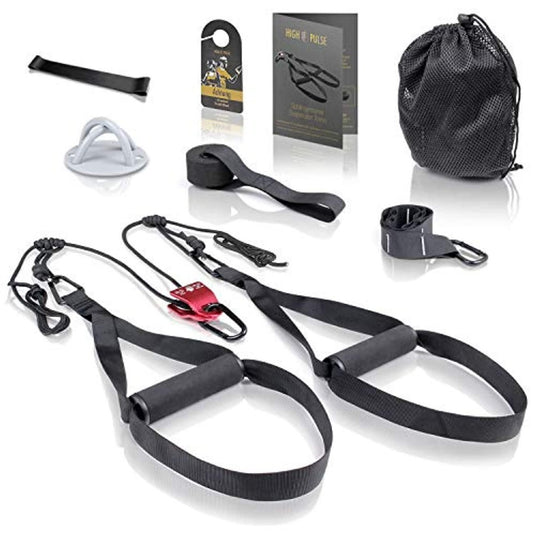 Sling trainer set 7-delig, uitgebreide sling trainer kit met katrol, deuranker, wandbevestiging, posters, deurschild, tas en fitnessband voor een effectieve training
