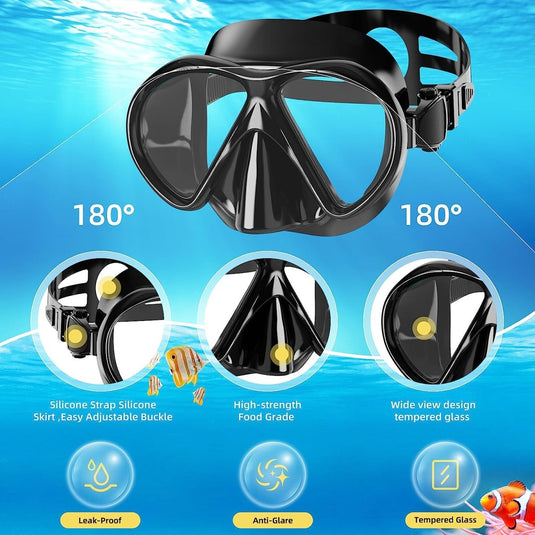 Snorkelset, duikbril met snorkel en zwemvliezen, snorkelset voor volwassenen, duikbril, met snorkel voor heren en dames, duiken, 3-delige set - happygetfit.com