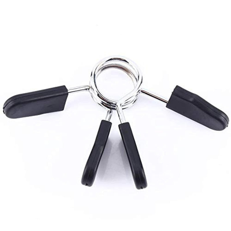 Laad afbeelding in Galerijviewer, Een set van vier zwarte plastic sleutels op een witte achtergrond, geschikt voor Veilig en efficiënt trainen met springclipkragen voor gewichtheffen tijdens gewichtheffen.
