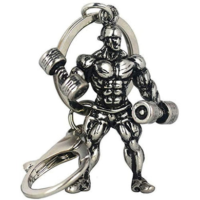 De Stijlvolle bodybuilder sleutelhanger is een opvallend fitnessaccessoire met een minifiguur die dumbbells optilt, bevestigd aan een metalen ring met clip, gemaakt van duurzaam materiaal. Perfect voor kracht- en stijlliefhebbers.