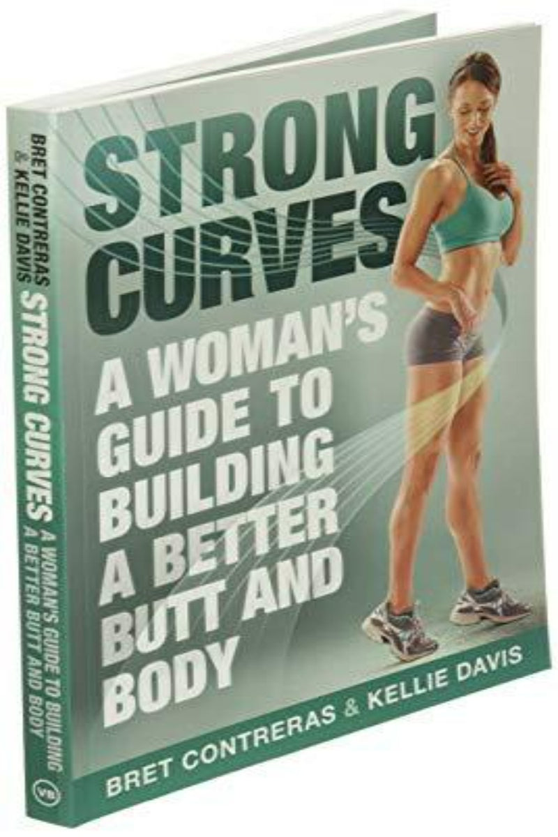 Laad afbeelding in Galerijviewer, Een boek met de titel &quot;Strong Curves: A Woman&#39;s Guide to Building a Better Butt and Body&quot; door bilspierexpert Bret Contreras &amp; Kellie Davis, met een fitte vrouw in trainingskleding.
