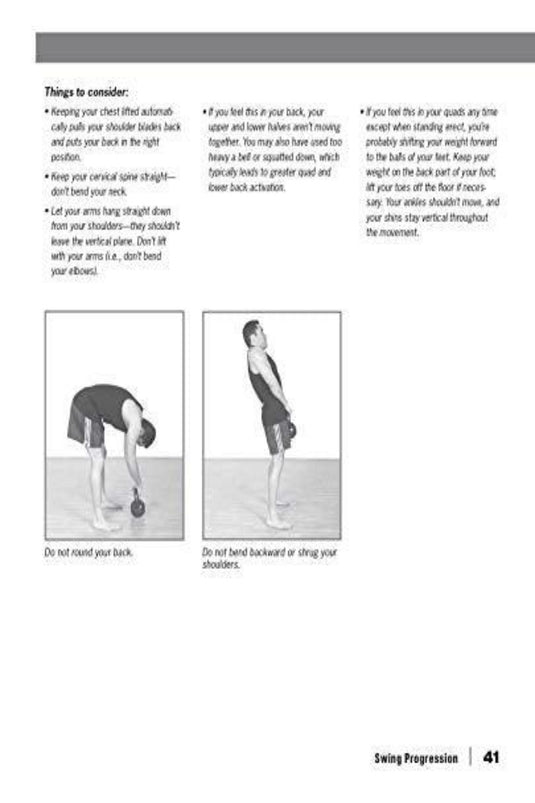 Illustraties die de juiste en onjuiste techniek voor krachttraining demonstreren. Het ultieme Kettlebells-werkboek: het revolutionaire programma om uw hele lichaam te versterken, vorm te geven en te versterken, met instructietips.