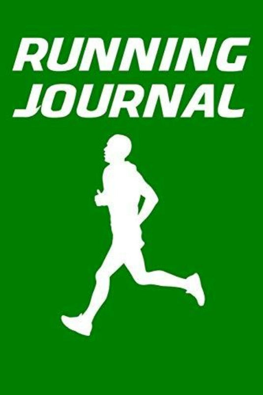 Wit silhouet van een rennend persoon op een groene achtergrond met bovenaan de tekst "Trainingsdagboek: hardlooplogboek voor hardlopers met loopbandtempoconversiegrafieken voor 5 km, 10 km, halve marathon en marathon".