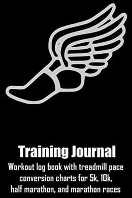 Trainingslogboek: trainingslogboek met conversiegrafieken voor loopbandtempo voor 5 km, 10 km, halve marathon en marathonraces