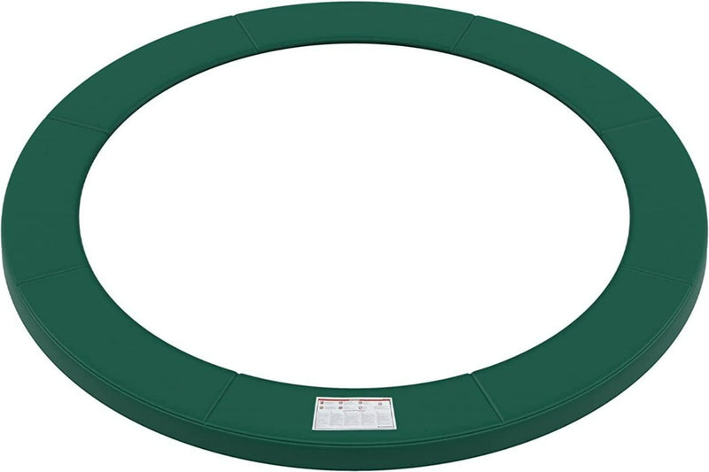 Load image into Gallery viewer, Een groene ronde trampoline veiligheidsrand met een wit label middenonder bevestigd.
Breng je trampoline tot leven met onze trampoline rand haalbaar!
