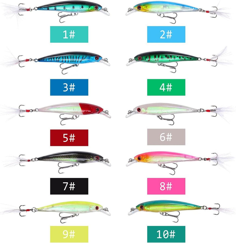 Load image into Gallery viewer, Geassorteerde 3D vis en visaas weergegeven in rijen, elk genummerd van 1 tot 10, met verschillende kleuren en designs.
