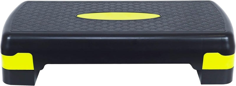 Load image into Gallery viewer, Zwart en geel Verstelbaar aerobics-stepperplatform met een antislipoppervlak.
