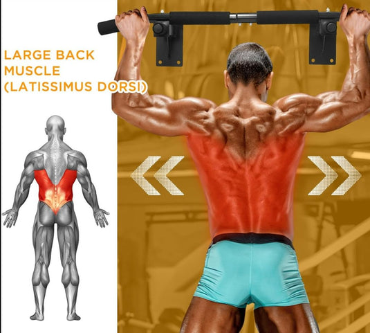 Versterk je lichaam met de Versterk je lichaam met de wandgemonteerde optrekstang, waarbij de latissimus dorsi-spieren worden benadrukt.