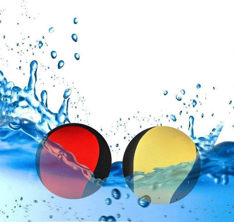 Laad afbeelding in Galerijviewer, Twee Waterballen ondergedompeld in water met spatten, de ene toont een rood en zwart segment, de andere geel en zwart.
